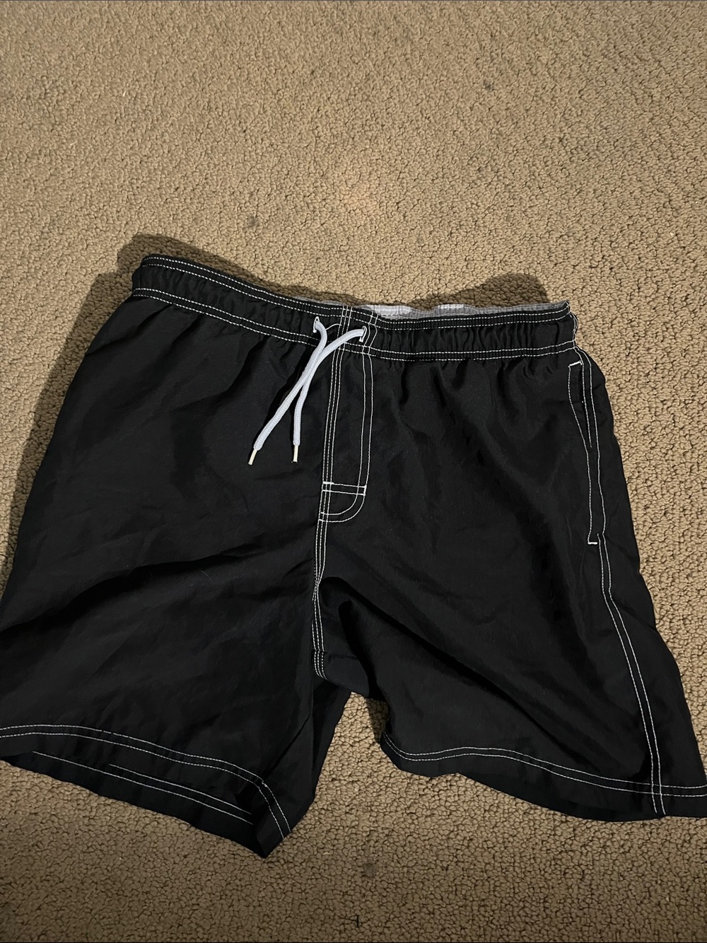 croft & barrow Black Swim Trunks with White Drawstring and Contrast Stitching